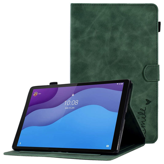 For Lenovo Tab M10 HD Gen 2 X306 10.1" PU Leather Folio Stand Case Pattern Imprinted Magnetic Clasp Smart Cover with Card Slots and Pen Holder - Green