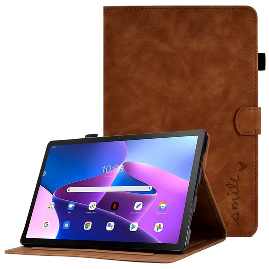 Pattern Imprinted Shockproof Case for Lenovo Tab M10 (Gen 3) TB-328FU / TB-328XU Anti-Fall Solid Color Leather Tablet Case Protective Folio Flip Cover with Card Slots Support Auto Wake / Sleep - Brown