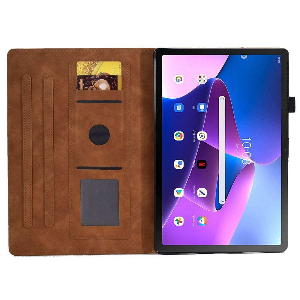 Pattern Imprinted Shockproof Case for Lenovo Tab M10 (Gen 3) TB-328FU / TB-328XU Anti-Fall Solid Color Leather Tablet Case Protective Folio Flip Cover with Card Slots Support Auto Wake / Sleep - Brown