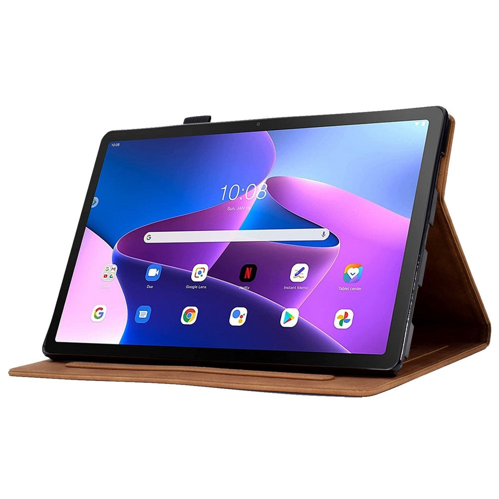 Pattern Imprinted Shockproof Case for Lenovo Tab M10 (Gen 3) TB-328FU / TB-328XU Anti-Fall Solid Color Leather Tablet Case Protective Folio Flip Cover with Card Slots Support Auto Wake / Sleep - Brown