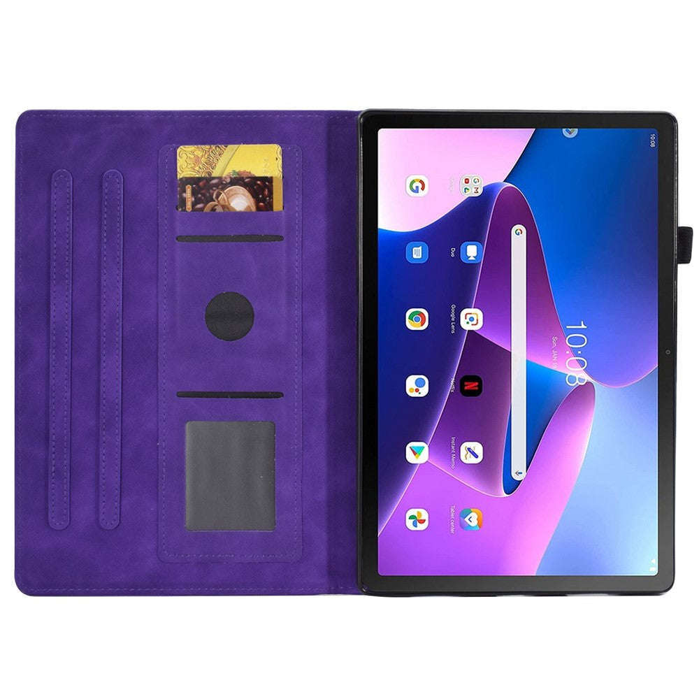 Pattern Imprinted Shockproof Case for Lenovo Tab M10 (Gen 3) TB-328FU / TB-328XU Anti-Fall Solid Color Leather Tablet Case Protective Folio Flip Cover with Card Slots Support Auto Wake / Sleep - Purple