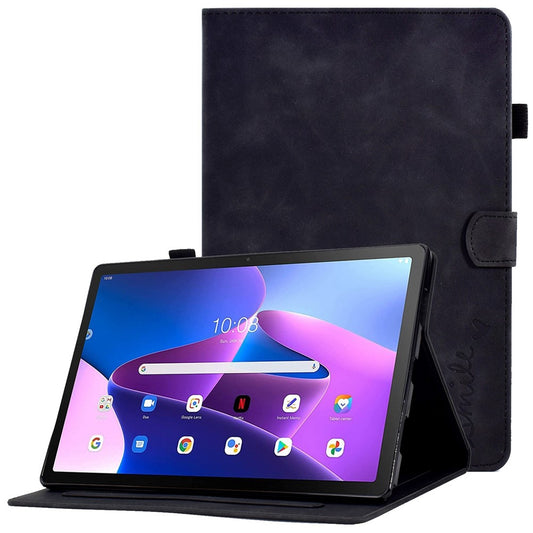 Pattern Imprinted Shockproof Case for Lenovo Tab M10 (Gen 3) TB-328FU / TB-328XU Anti-Fall Solid Color Leather Tablet Case Protective Folio Flip Cover with Card Slots Support Auto Wake / Sleep - Black