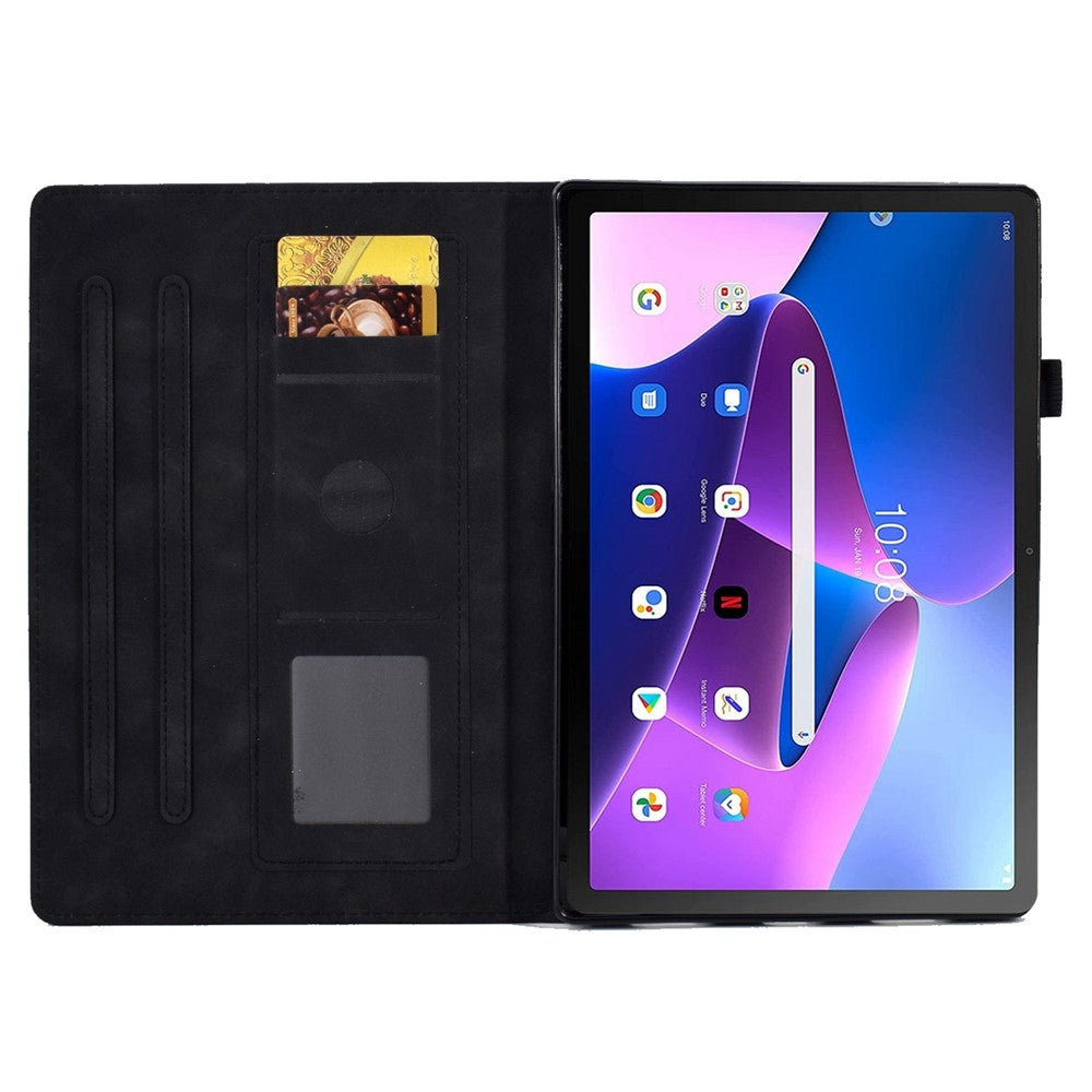 Pattern Imprinted Shockproof Case for Lenovo Tab M10 (Gen 3) TB-328FU / TB-328XU Anti-Fall Solid Color Leather Tablet Case Protective Folio Flip Cover with Card Slots Support Auto Wake / Sleep - Black