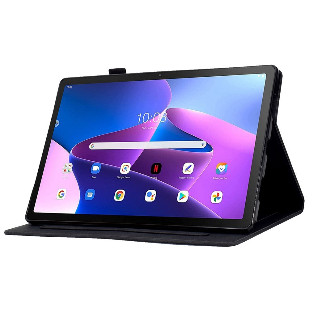 Pattern Imprinted Shockproof Case for Lenovo Tab M10 (Gen 3) TB-328FU / TB-328XU Anti-Fall Solid Color Leather Tablet Case Protective Folio Flip Cover with Card Slots Support Auto Wake / Sleep - Black