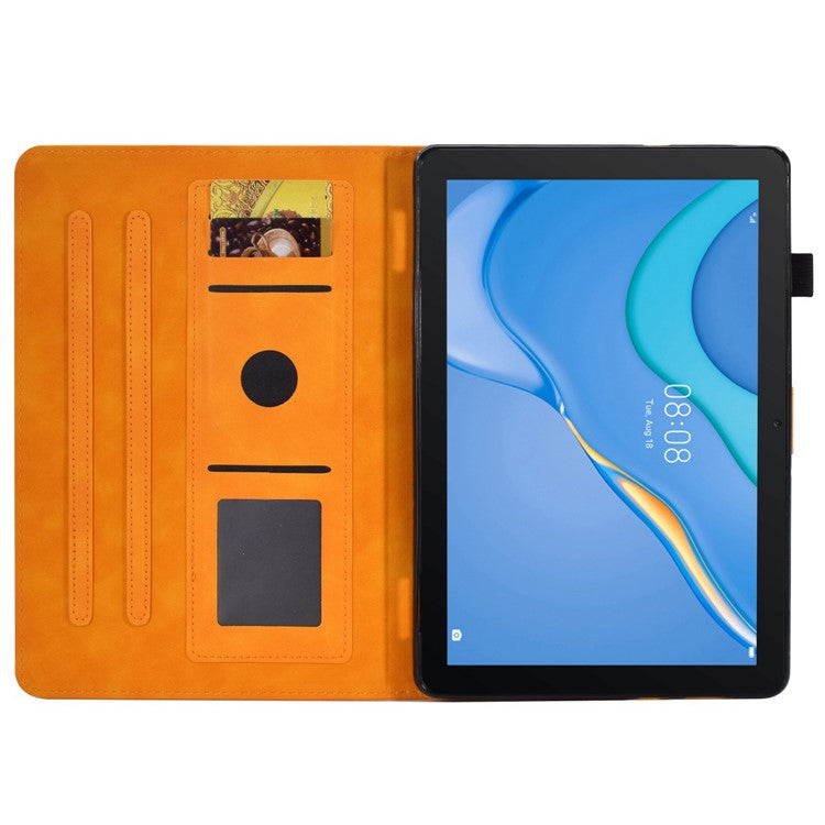 For Huawei MediaPad T3 10 Pattern Imprinted Tablet Case PU Leather Folio Stand Smart Cover Shell with Pencil Holder and Card Slots - Orange