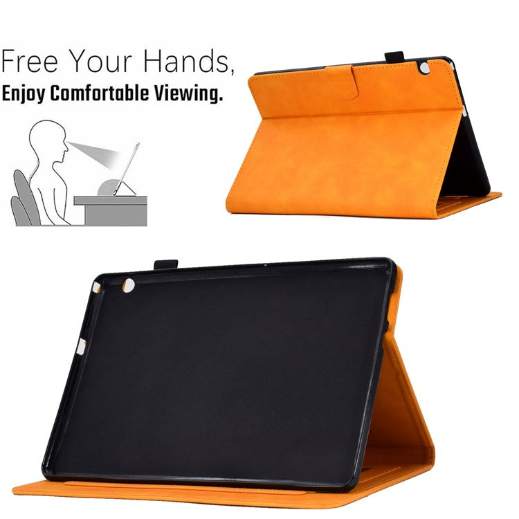 For Huawei MediaPad T3 10 Pattern Imprinted Tablet Case PU Leather Folio Stand Smart Cover Shell with Pencil Holder and Card Slots - Orange