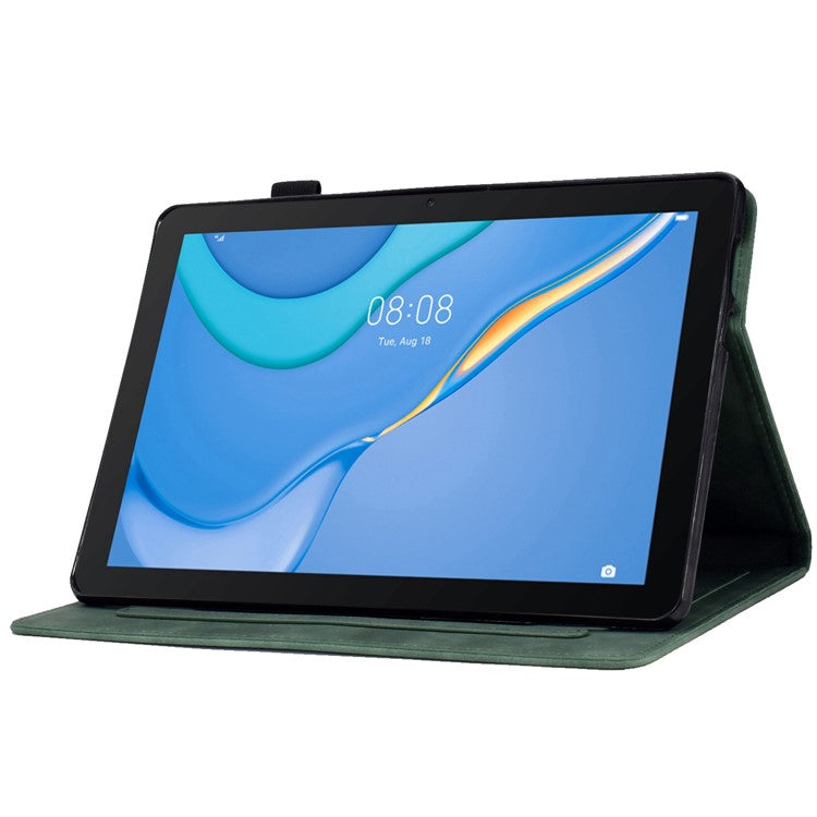For Huawei MediaPad T3 10 Pattern Imprinted Tablet Case PU Leather Folio Stand Smart Cover Shell with Pencil Holder and Card Slots - Green