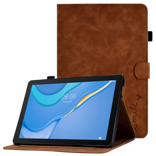 For Huawei MediaPad T3 10 Pattern Imprinted Tablet Case PU Leather Folio Stand Smart Cover Shell with Pencil Holder and Card Slots - Brown