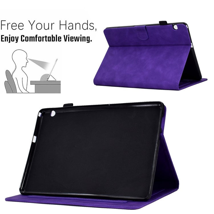For Huawei MediaPad T3 10 Pattern Imprinted Tablet Case PU Leather Folio Stand Smart Cover Shell with Pencil Holder and Card Slots - Purple