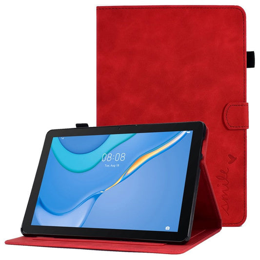 For Huawei MediaPad T3 10 Pattern Imprinted Tablet Case PU Leather Folio Stand Smart Cover Shell with Pencil Holder and Card Slots - Red