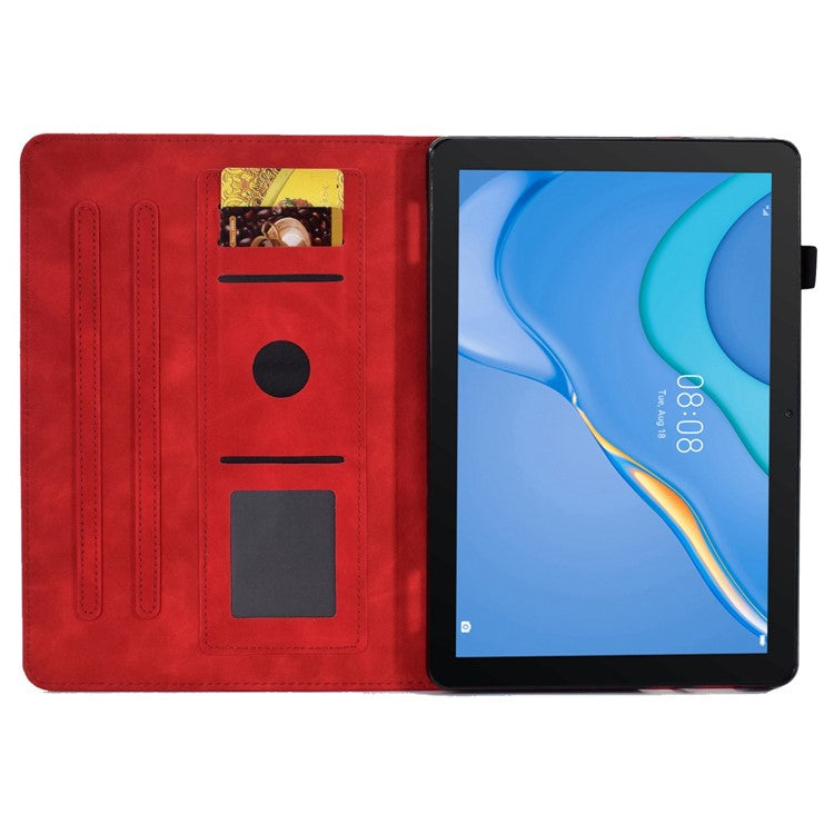For Huawei MediaPad T3 10 Pattern Imprinted Tablet Case PU Leather Folio Stand Smart Cover Shell with Pencil Holder and Card Slots - Red