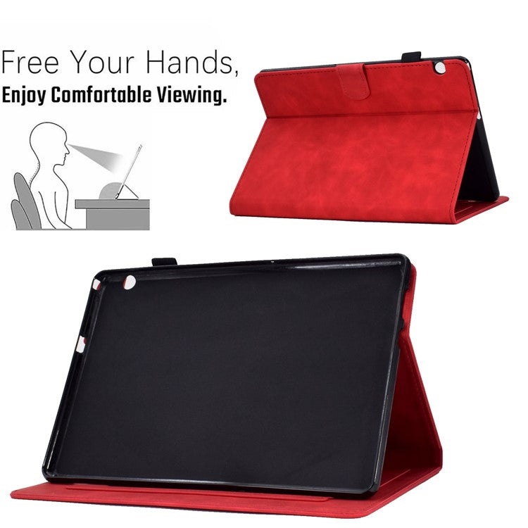 For Huawei MediaPad T3 10 Pattern Imprinted Tablet Case PU Leather Folio Stand Smart Cover Shell with Pencil Holder and Card Slots - Red