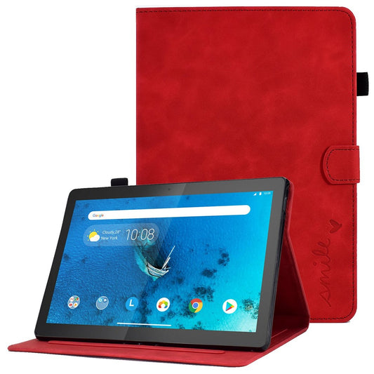 Smart Tablet Leather Case for Lenovo Tab M10 TB-X605F, Anti-scratch Imprinted Pattern Auto Sleep / Wake Up Cover with Card Slots - Red