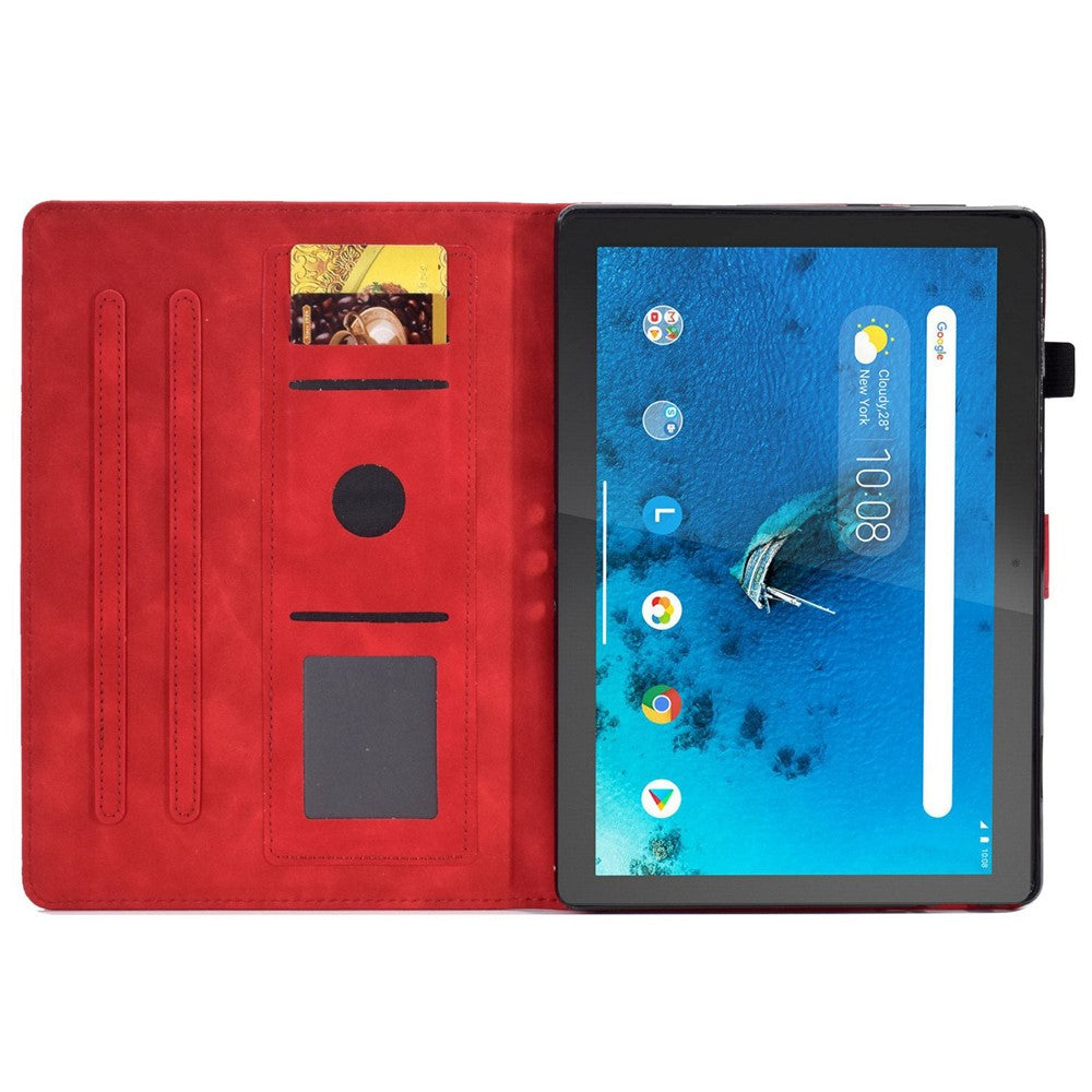 Smart Tablet Leather Case for Lenovo Tab M10 TB-X605F, Anti-scratch Imprinted Pattern Auto Sleep / Wake Up Cover with Card Slots - Red