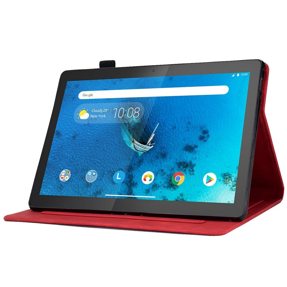 Smart Tablet Leather Case for Lenovo Tab M10 TB-X605F, Anti-scratch Imprinted Pattern Auto Sleep / Wake Up Cover with Card Slots - Red