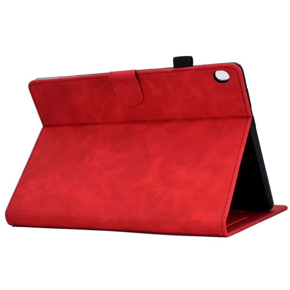 Smart Tablet Leather Case for Lenovo Tab M10 TB-X605F, Anti-scratch Imprinted Pattern Auto Sleep / Wake Up Cover with Card Slots - Red