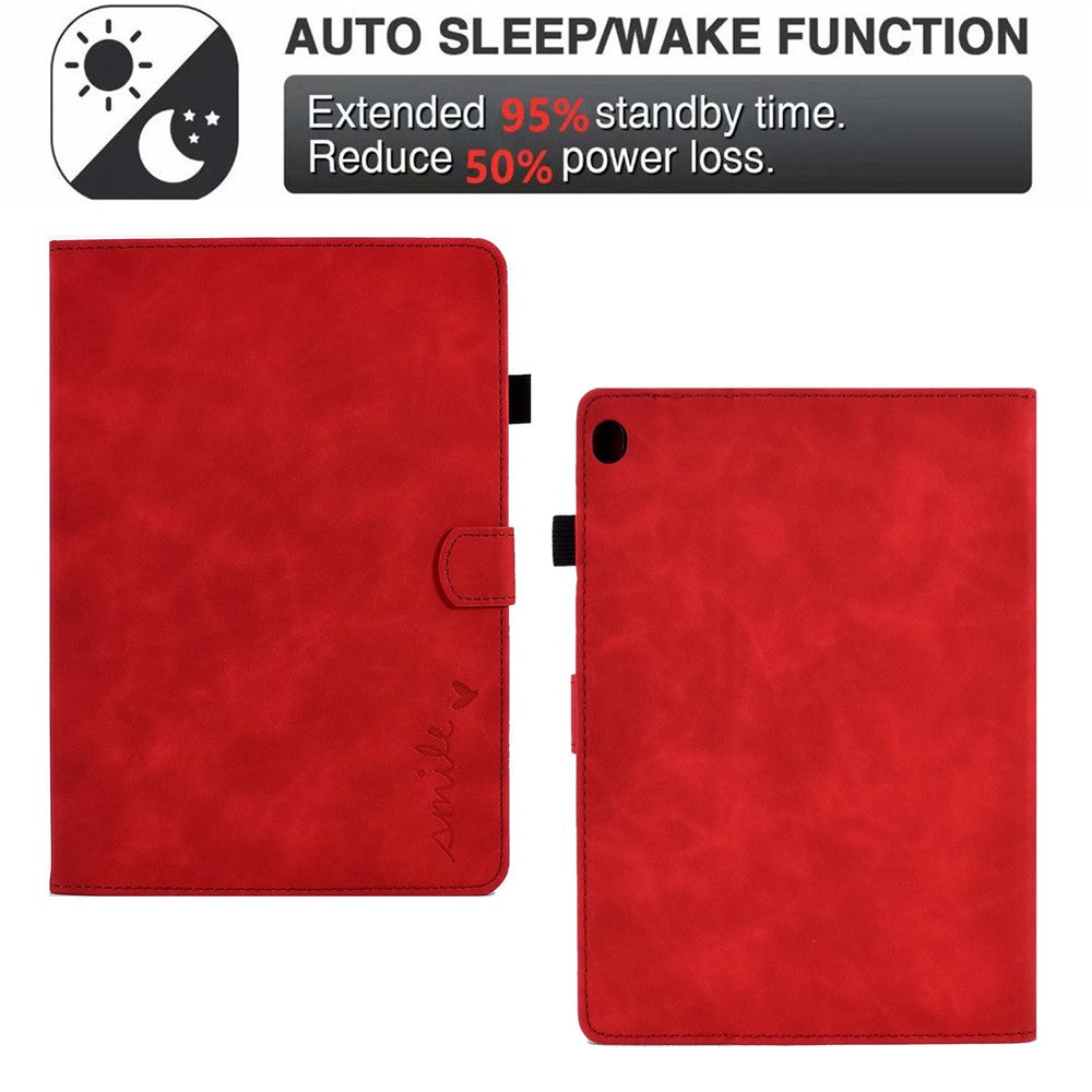 Smart Tablet Leather Case for Lenovo Tab M10 TB-X605F, Anti-scratch Imprinted Pattern Auto Sleep / Wake Up Cover with Card Slots - Red