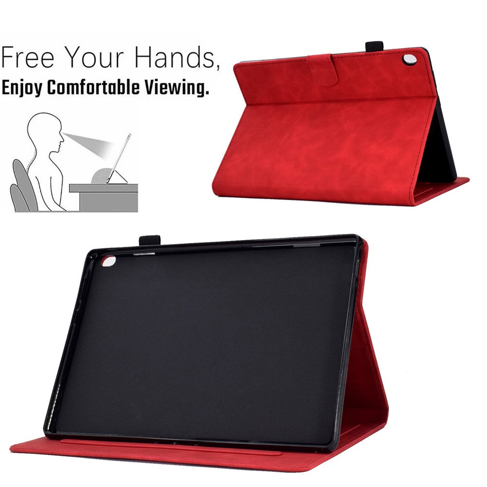 Smart Tablet Leather Case for Lenovo Tab M10 TB-X605F, Anti-scratch Imprinted Pattern Auto Sleep / Wake Up Cover with Card Slots - Red