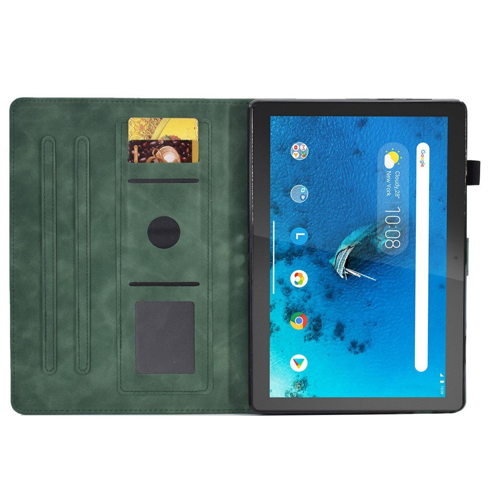 Smart Tablet Leather Case for Lenovo Tab M10 TB-X605F, Anti-scratch Imprinted Pattern Auto Sleep / Wake Up Cover with Card Slots - Green