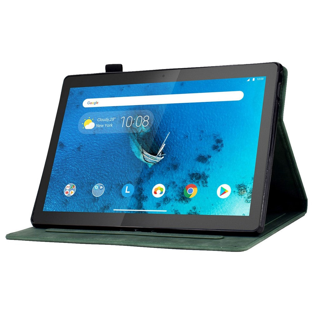 Smart Tablet Leather Case for Lenovo Tab M10 TB-X605F, Anti-scratch Imprinted Pattern Auto Sleep / Wake Up Cover with Card Slots - Green