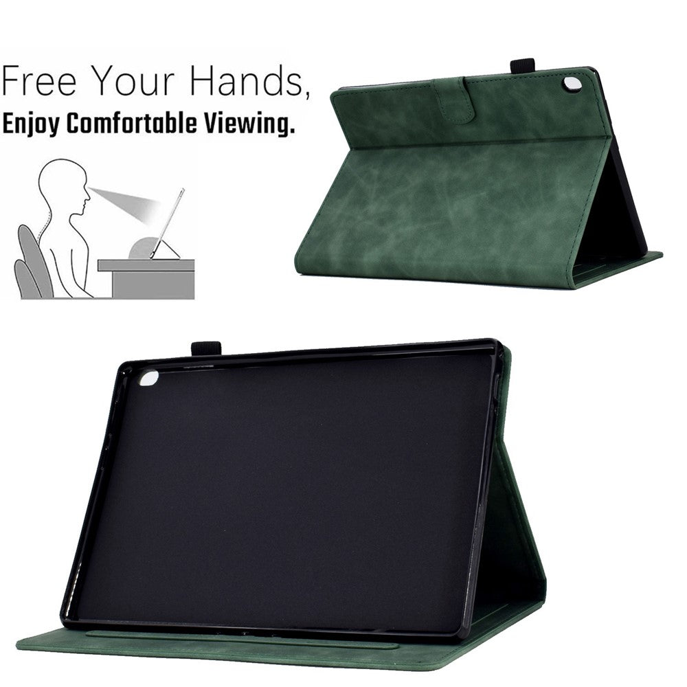 Smart Tablet Leather Case for Lenovo Tab M10 TB-X605F, Anti-scratch Imprinted Pattern Auto Sleep / Wake Up Cover with Card Slots - Green