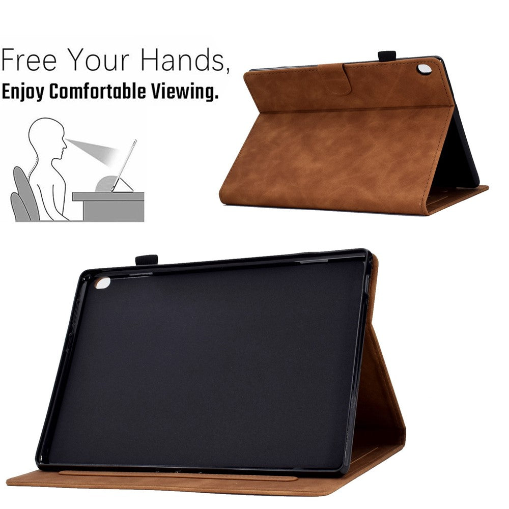 Smart Tablet Leather Case for Lenovo Tab M10 TB-X605F, Anti-scratch Imprinted Pattern Auto Sleep / Wake Up Cover with Card Slots - Brown
