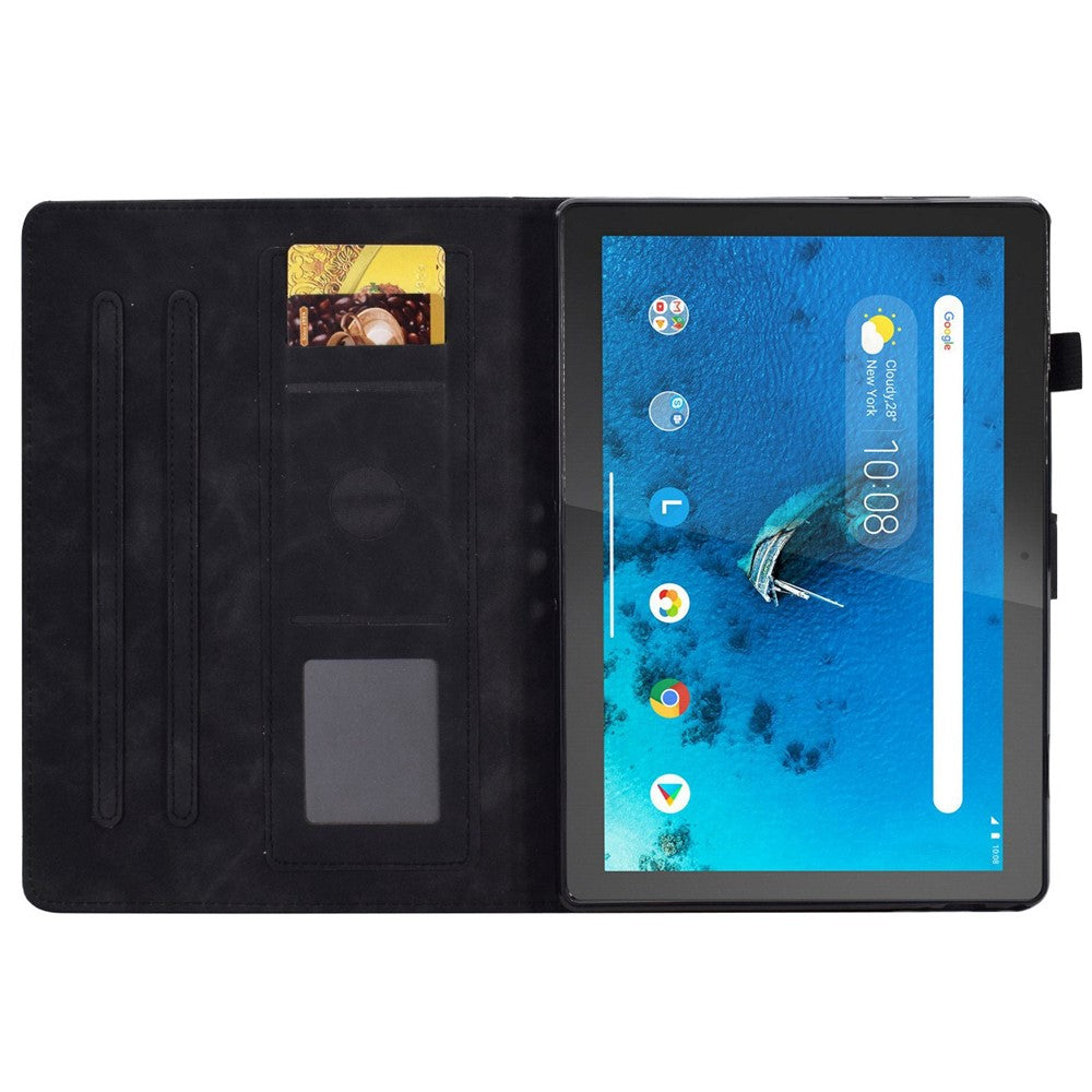 Smart Tablet Leather Case for Lenovo Tab M10 TB-X605F, Anti-scratch Imprinted Pattern Auto Sleep / Wake Up Cover with Card Slots - Black