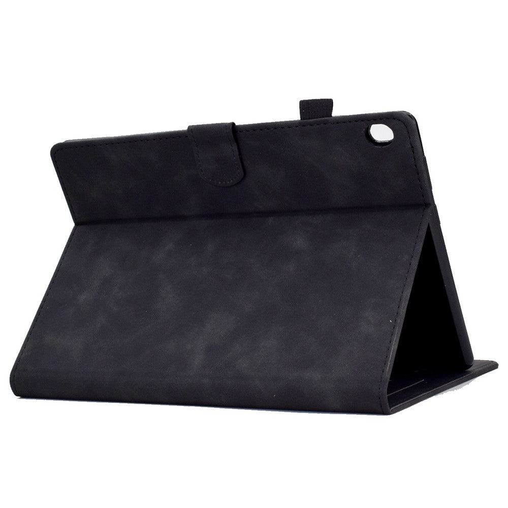 Smart Tablet Leather Case for Lenovo Tab M10 TB-X605F, Anti-scratch Imprinted Pattern Auto Sleep / Wake Up Cover with Card Slots - Black