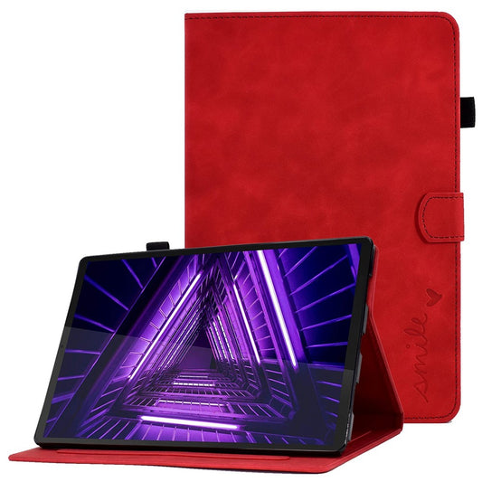 For Lenovo Tab M10 Plus Auto Sleep / Wake Up Smart Tablet Protection Cover Stand Built-in Card Slots Imprinted Pattern Leather Case - Red