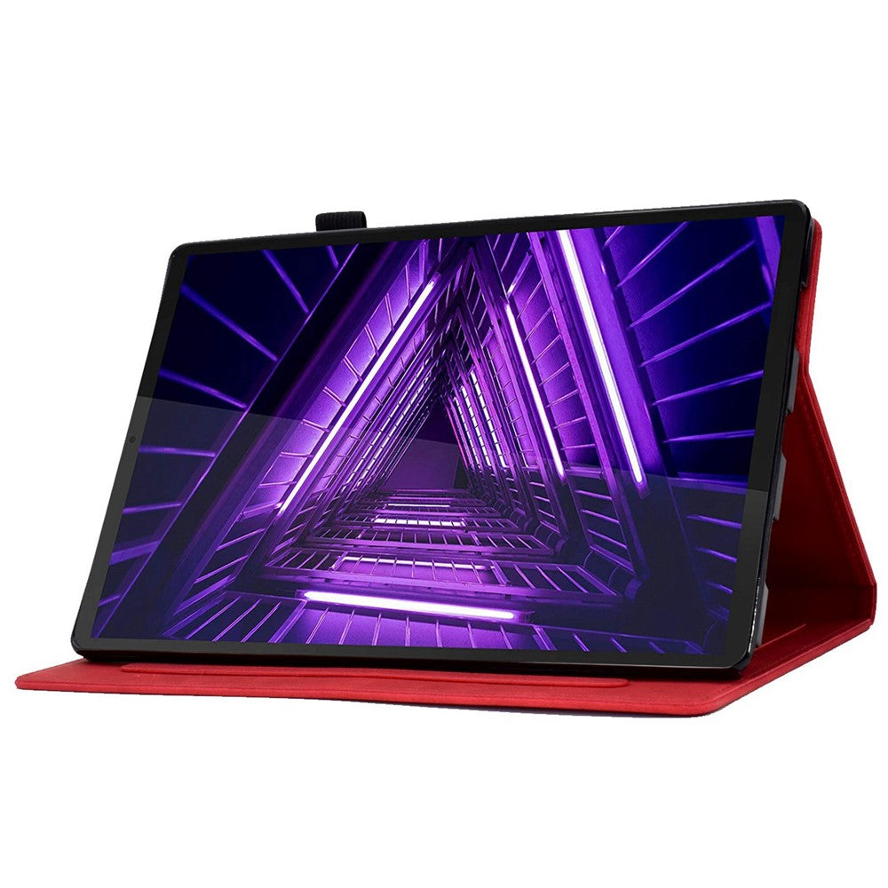 For Lenovo Tab M10 Plus Auto Sleep / Wake Up Smart Tablet Protection Cover Stand Built-in Card Slots Imprinted Pattern Leather Case - Red
