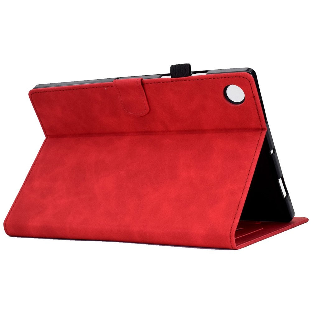 For Lenovo Tab M10 Plus Auto Sleep / Wake Up Smart Tablet Protection Cover Stand Built-in Card Slots Imprinted Pattern Leather Case - Red