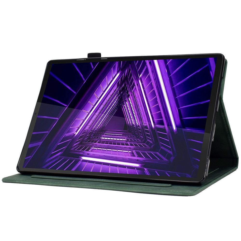 For Lenovo Tab M10 Plus Auto Sleep / Wake Up Smart Tablet Protection Cover Stand Built-in Card Slots Imprinted Pattern Leather Case - Green