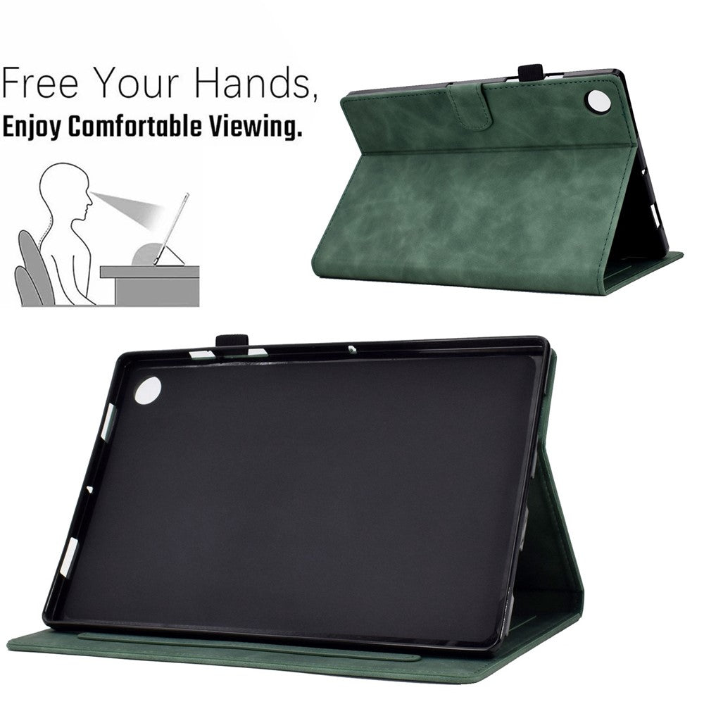 For Lenovo Tab M10 Plus Auto Sleep / Wake Up Smart Tablet Protection Cover Stand Built-in Card Slots Imprinted Pattern Leather Case - Green