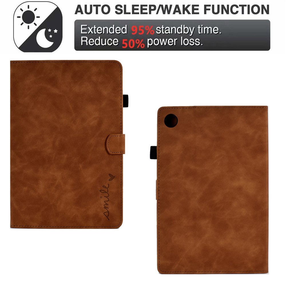 For Lenovo Tab M10 Plus Auto Sleep / Wake Up Smart Tablet Protection Cover Stand Built-in Card Slots Imprinted Pattern Leather Case - Brown