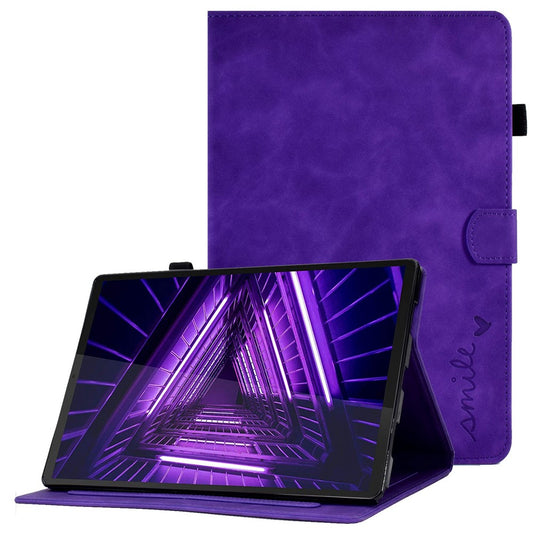 For Lenovo Tab M10 Plus Auto Sleep / Wake Up Smart Tablet Protection Cover Stand Built-in Card Slots Imprinted Pattern Leather Case - Purple