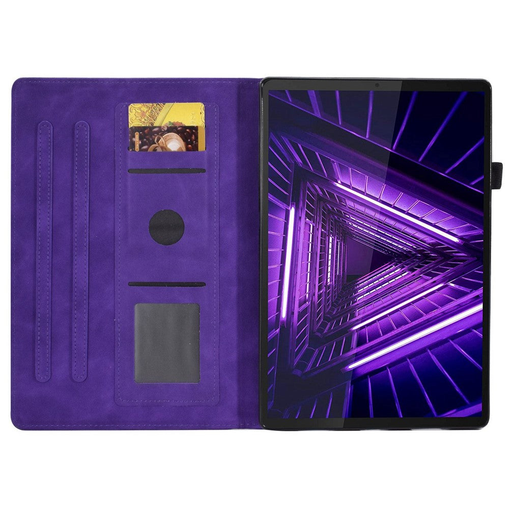 For Lenovo Tab M10 Plus Auto Sleep / Wake Up Smart Tablet Protection Cover Stand Built-in Card Slots Imprinted Pattern Leather Case - Purple