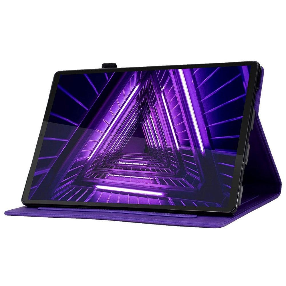 For Lenovo Tab M10 Plus Auto Sleep / Wake Up Smart Tablet Protection Cover Stand Built-in Card Slots Imprinted Pattern Leather Case - Purple