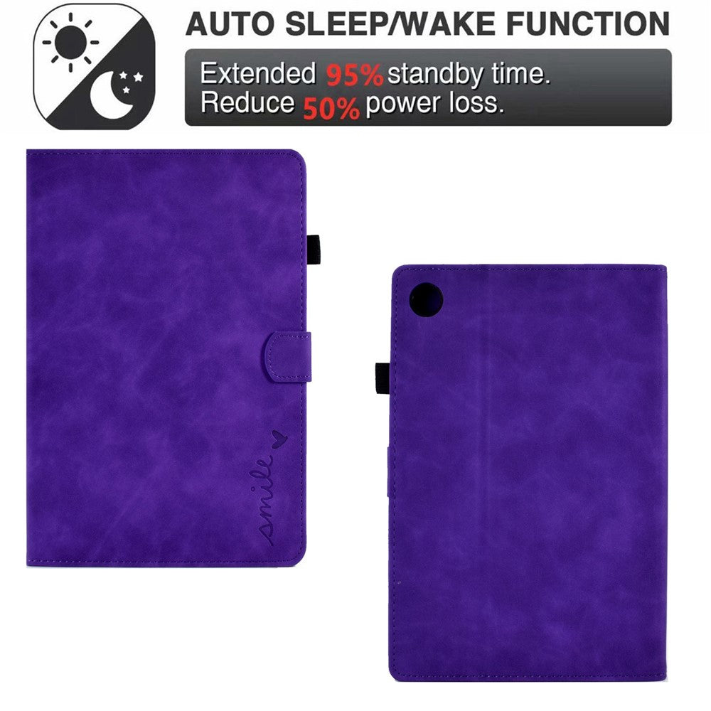 For Lenovo Tab M10 Plus Auto Sleep / Wake Up Smart Tablet Protection Cover Stand Built-in Card Slots Imprinted Pattern Leather Case - Purple