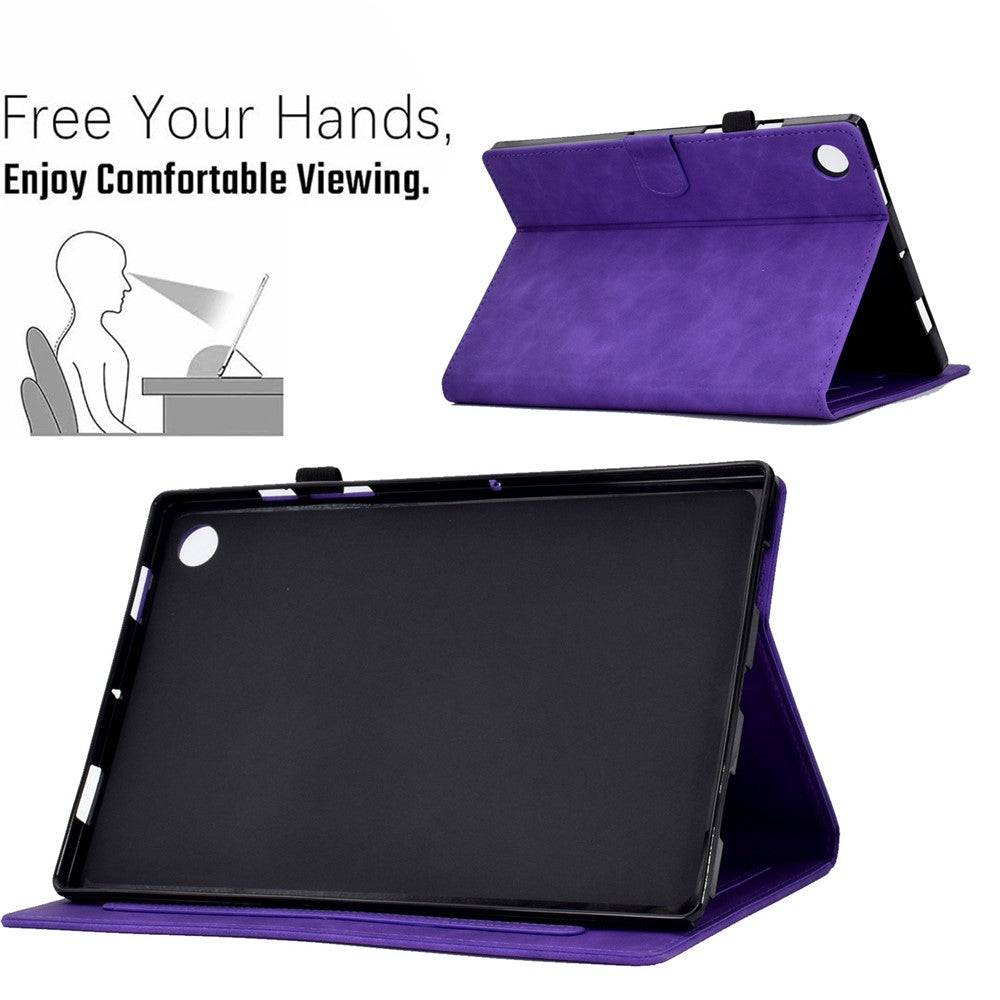 For Lenovo Tab M10 Plus Auto Sleep / Wake Up Smart Tablet Protection Cover Stand Built-in Card Slots Imprinted Pattern Leather Case - Purple