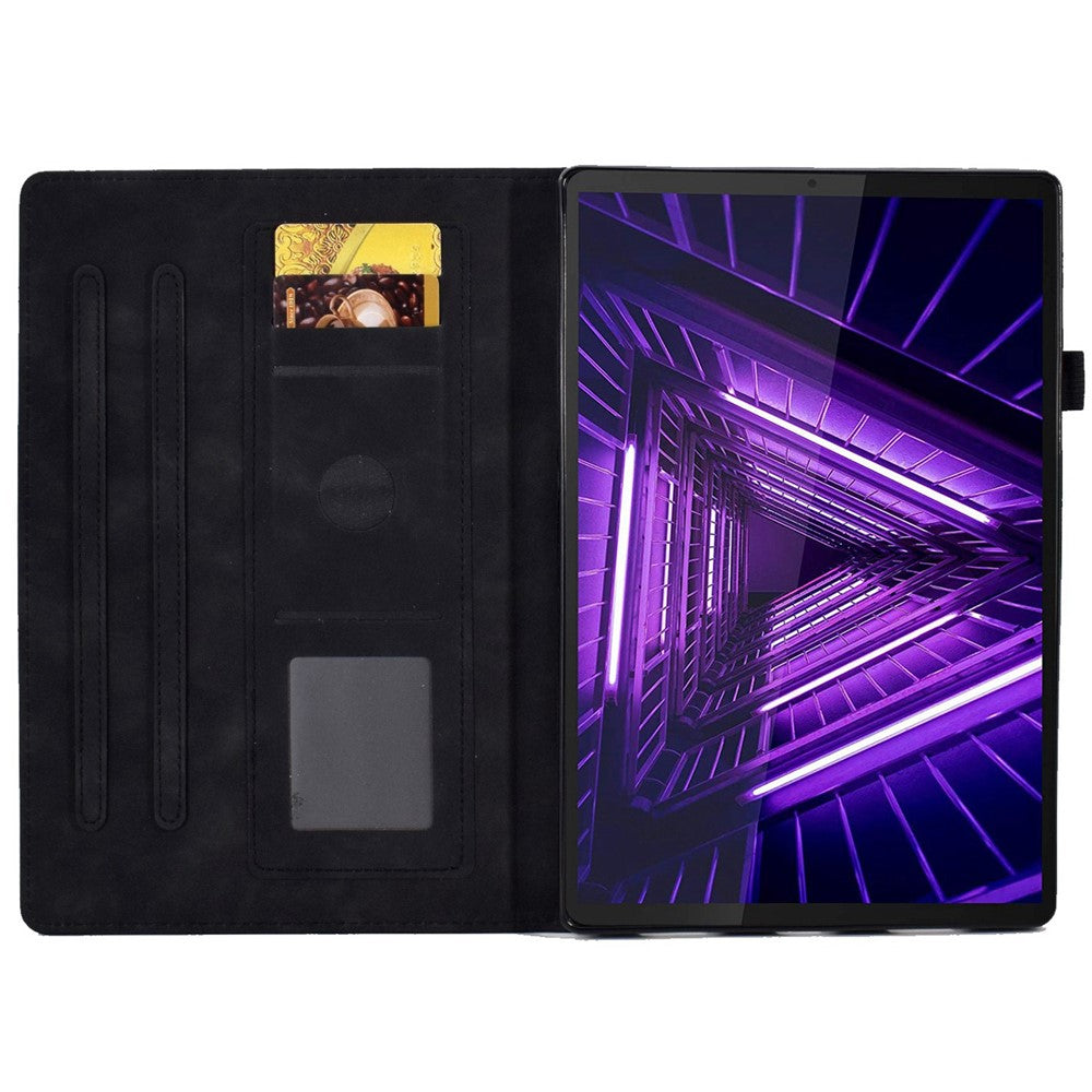 For Lenovo Tab M10 Plus Auto Sleep / Wake Up Smart Tablet Protection Cover Stand Built-in Card Slots Imprinted Pattern Leather Case - Black