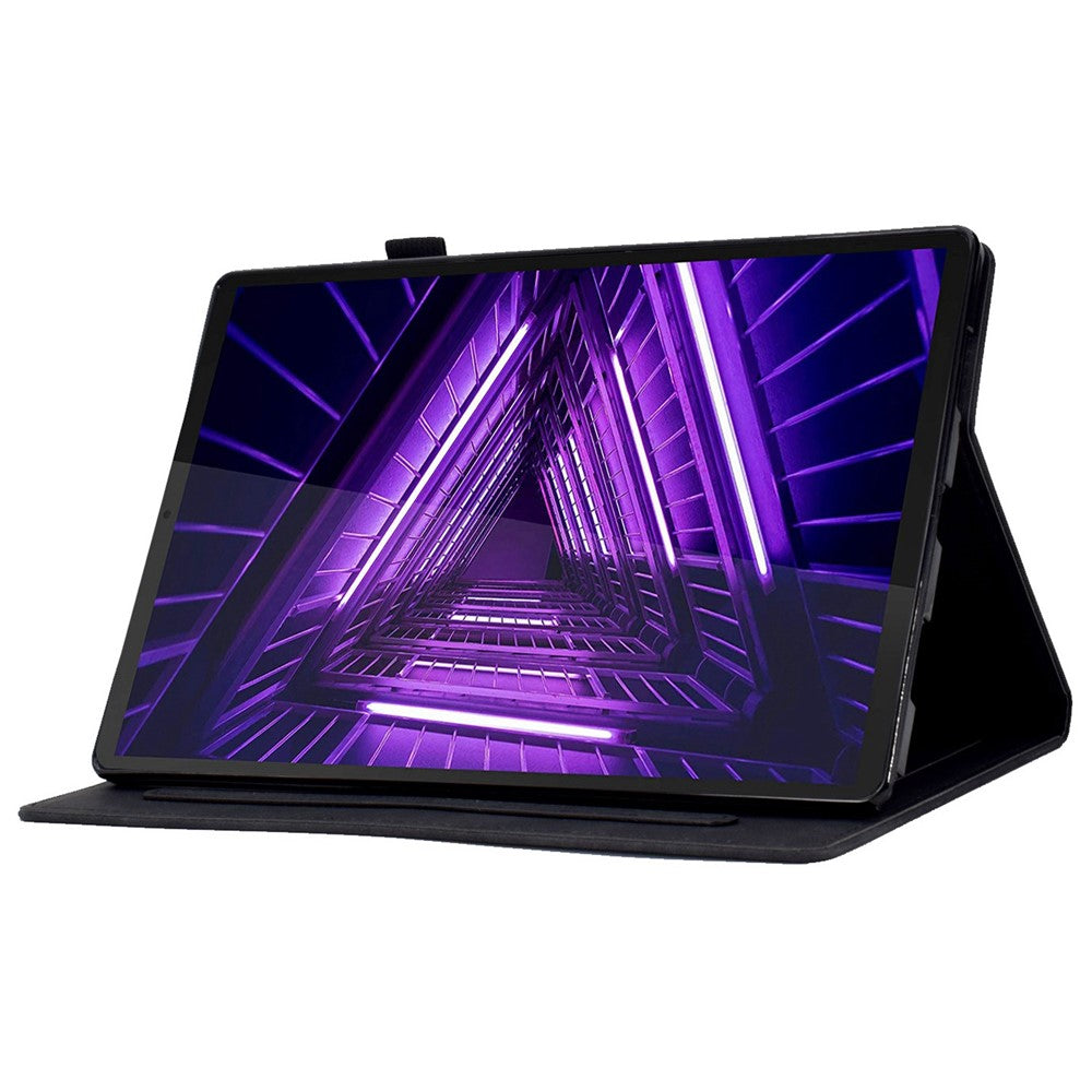 For Lenovo Tab M10 Plus Auto Sleep / Wake Up Smart Tablet Protection Cover Stand Built-in Card Slots Imprinted Pattern Leather Case - Black