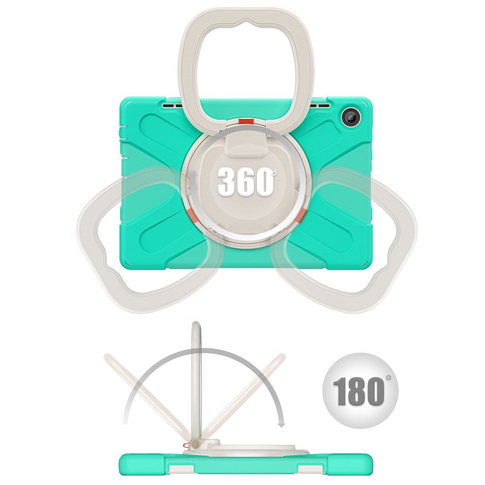 For Lenovo Tab M10 (Gen 3) TB-328FU / TB-328XU PC + Silicone Tablet Case Hand Grip Rotary Kickstand Drop-proof Protective Cover - Mint Green