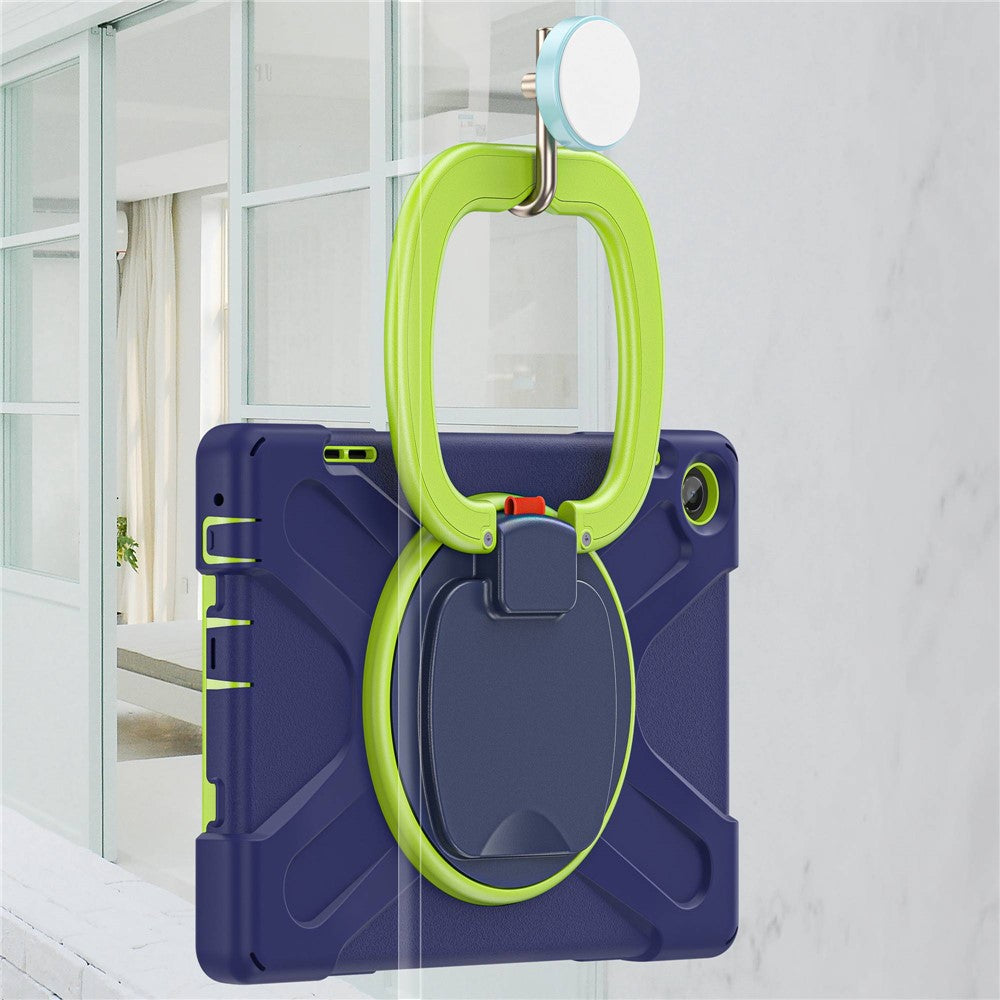 For Lenovo Tab M10 (Gen 3) TB-328FU / TB-328XU PC + Silicone Tablet Case Hand Grip Rotary Kickstand Drop-proof Protective Cover - Navy Blue / Yellowgreen