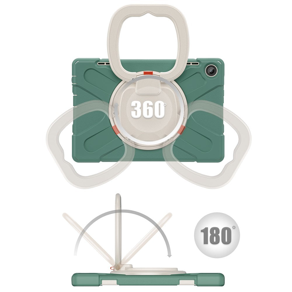 For Lenovo Tab M10 (Gen 3) TB-328FU / TB-328XU PC + Silicone Tablet Case Hand Grip Rotary Kickstand Drop-proof Protective Cover - Dark Green