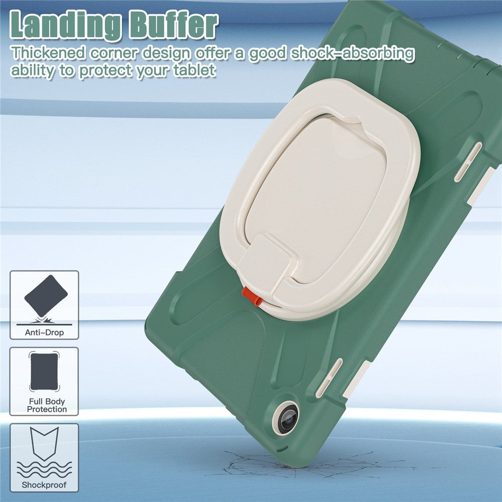 For Lenovo Tab M10 (Gen 3) TB-328FU / TB-328XU PC + Silicone Tablet Case Hand Grip Rotary Kickstand Drop-proof Protective Cover - Dark Green