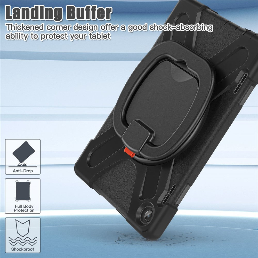 For Lenovo Tab M10 (Gen 3) TB-328FU / TB-328XU PC + Silicone Tablet Case Hand Grip Rotary Kickstand Drop-proof Protective Cover - Black