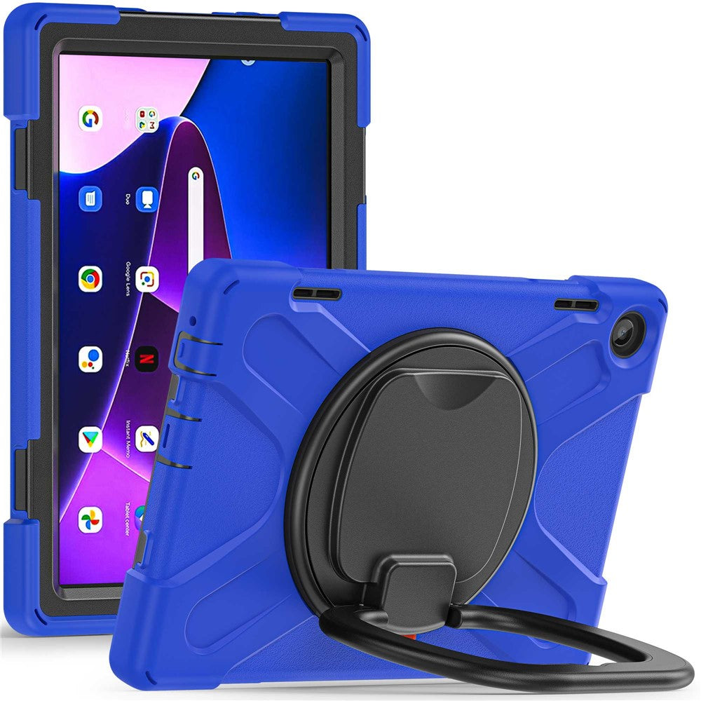 For Lenovo Tab M10 (Gen 3) TB-328FU / TB-328XU PC + Silicone Tablet Case Hand Grip Rotary Kickstand Drop-proof Protective Cover - Blue