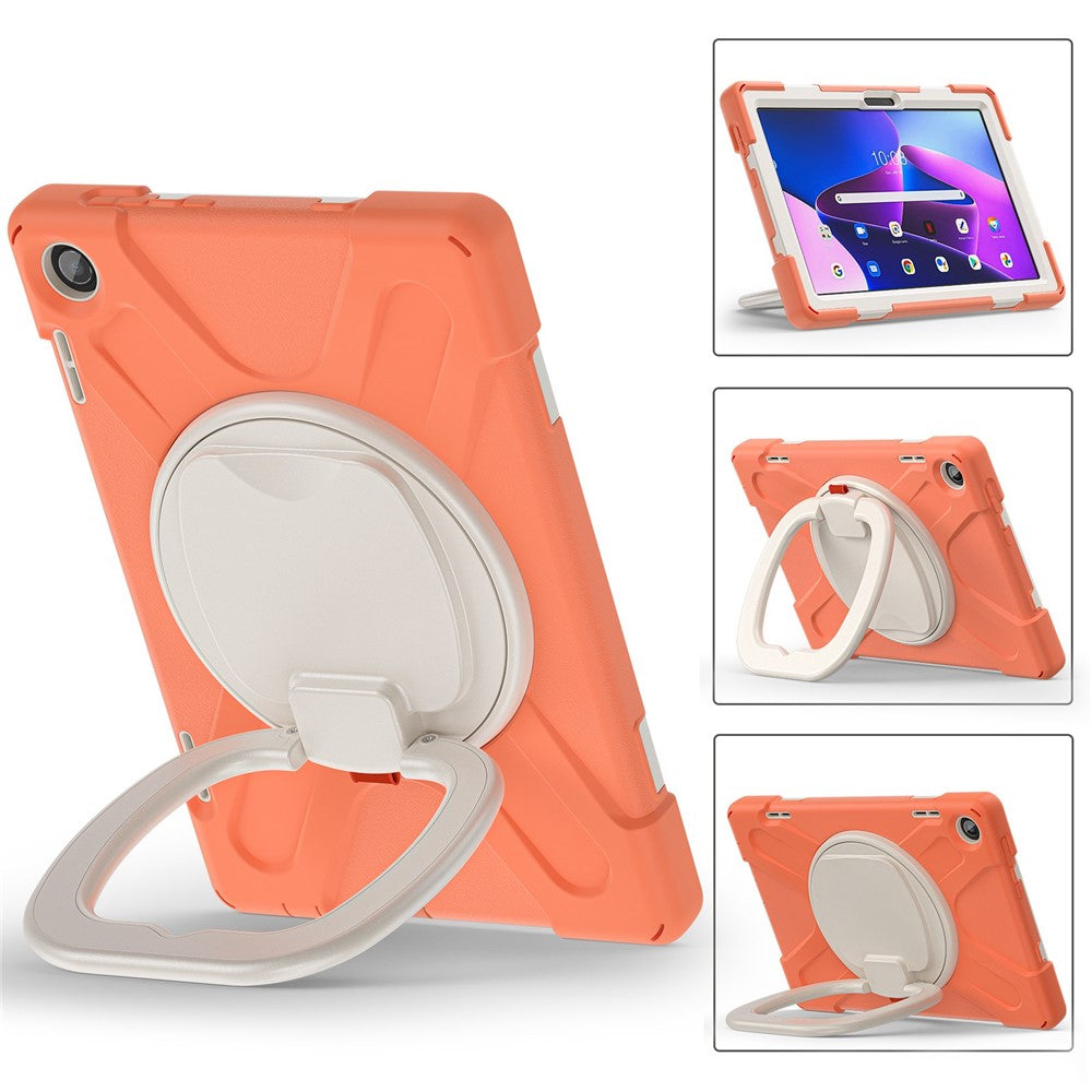 For Lenovo Tab M10 (Gen 3) TB-328FU / TB-328XU PC + Silicone Tablet Case Hand Grip Rotary Kickstand Drop-proof Protective Cover - Orange