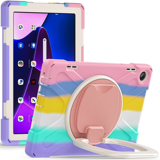For Lenovo Tab M10 (Gen 3) TB-328FU / TB-328XU PC + Silicone Tablet Case Hand Grip Rotary Kickstand Drop-proof Protective Cover - Colorful Pink