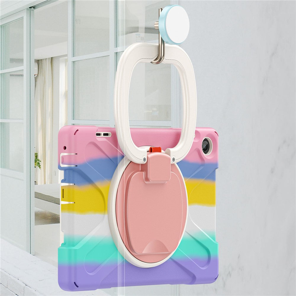 For Lenovo Tab M10 (Gen 3) TB-328FU / TB-328XU PC + Silicone Tablet Case Hand Grip Rotary Kickstand Drop-proof Protective Cover - Colorful Pink